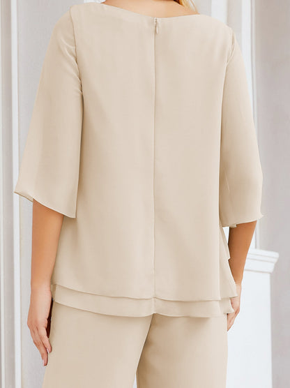 Sunnderly Elegant 2 Piece Mother of The Bride Dress Plus Size Pant Suits Ruffle Layers Sliver Housecoat SY28064