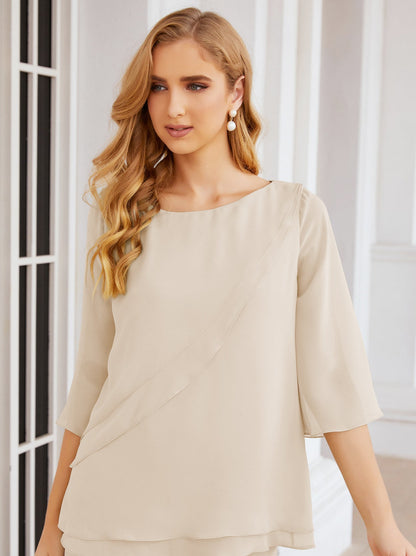 Sunnderly Elegant 2 Piece Mother of The Bride Dress Plus Size Pant Suits Ruffle Layers Sliver Housecoat SY28064