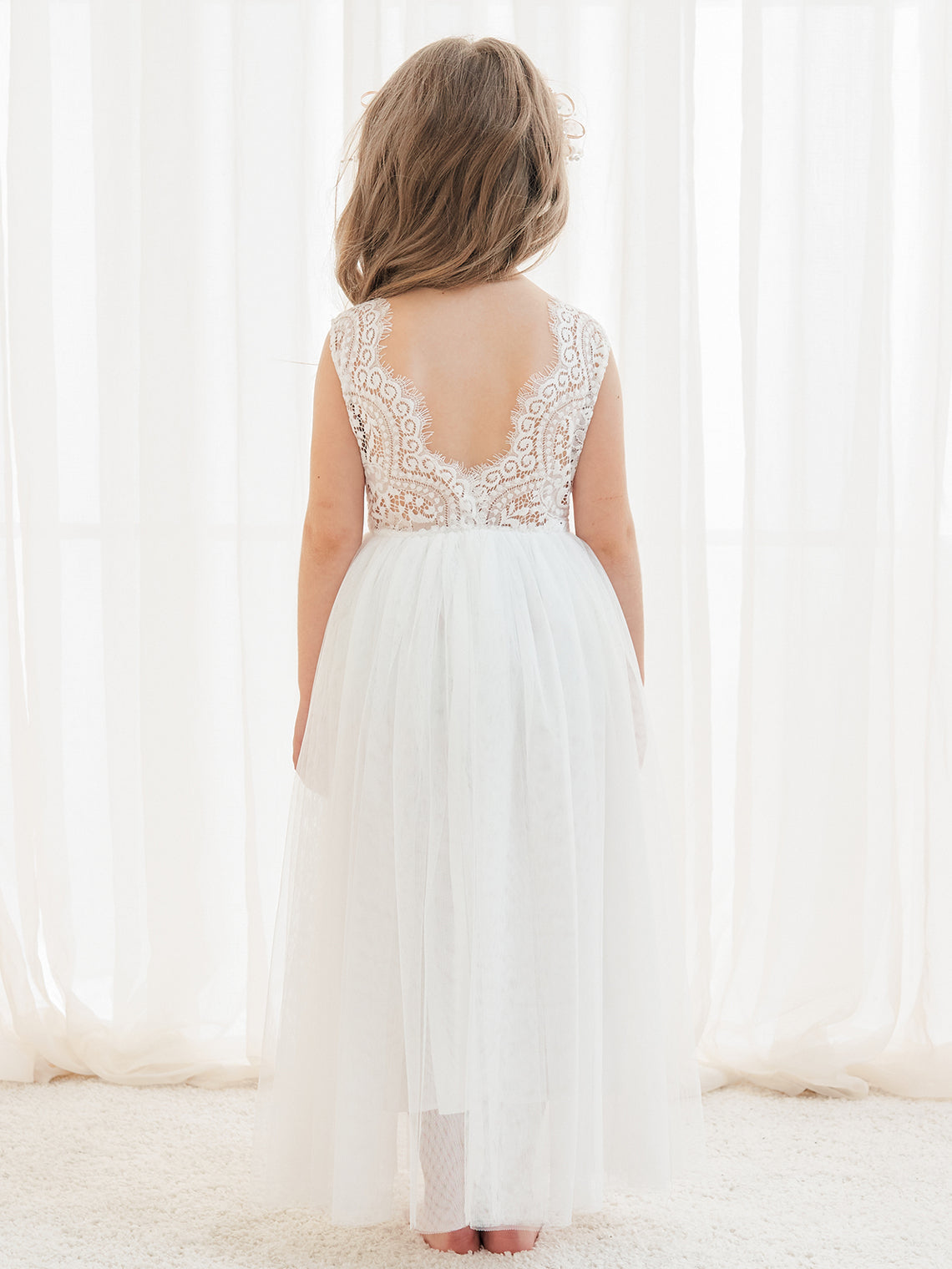 A-Linie Spitze Tüll Knöchellang Weiß Kleid (2003227597) 