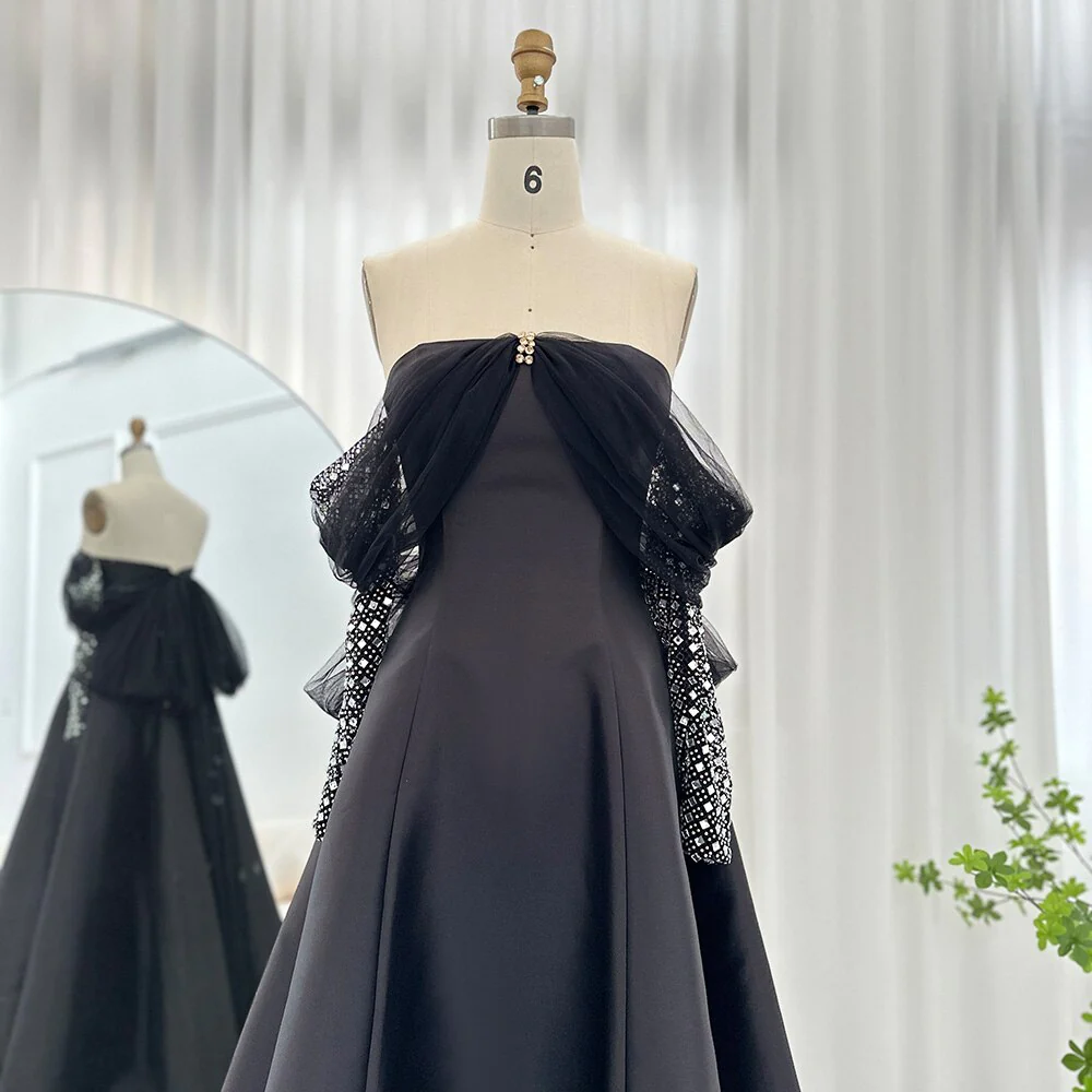 Luxus Dubai Abendkleider für Frauen Hochzeit Party Schwarzes Langarm Gala Ballkleid Y4621