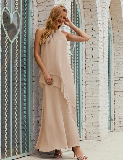 Chiffon Langes Plus Size Kleider für die Brautmutter Formales Brautjungfern-Abschlussballkleid SY28019 