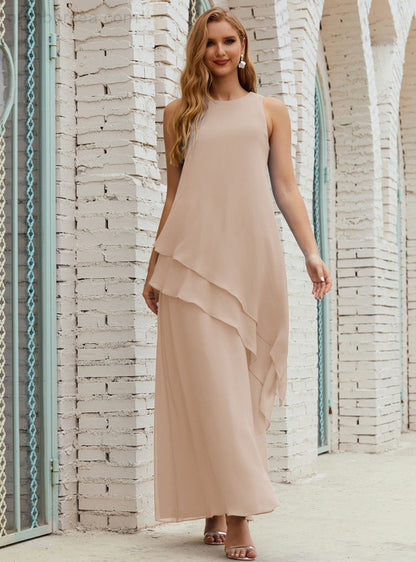 Chiffon Langes Plus Size Kleider für die Brautmutter Formales Brautjungfern-Abschlussballkleid SY28019 