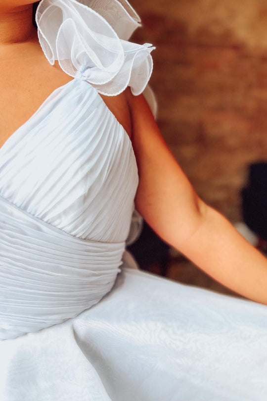 Nerissa | A-Linien-Heimkehrkleid aus Organza mit V-Ausschnitt