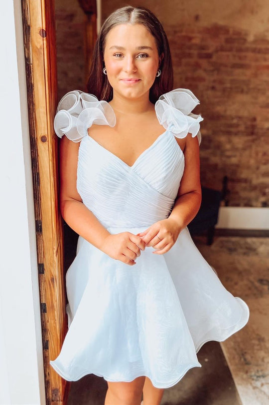 Nerissa | A-Linien-Heimkehrkleid aus Organza mit V-Ausschnitt