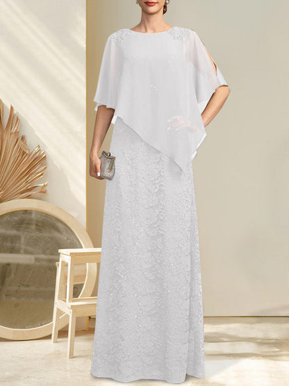 Sheath/Column Scoop Floor-Length Chiffon Lace Mother of the Bride Dress With Sequins Beading