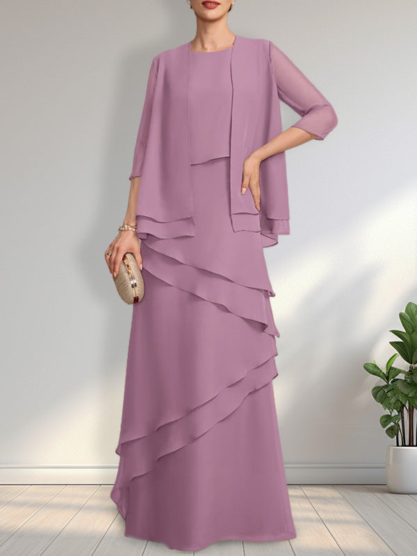 Vestido de gasa para madre de la novia con escote redondo y largo hasta el suelo