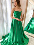 A Line Cowl Neck Satin Prom Dress With Slit