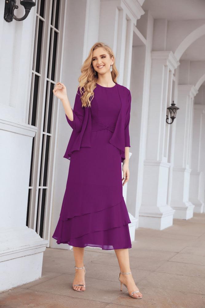 Vestido formal de fiesta Sunnderly de dos piezas, corte A, para madre de la novia, SY28072 