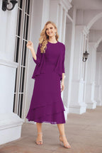 Vestido formal de fiesta Sunnderly de dos piezas, corte A, para madre de la novia, SY28072 