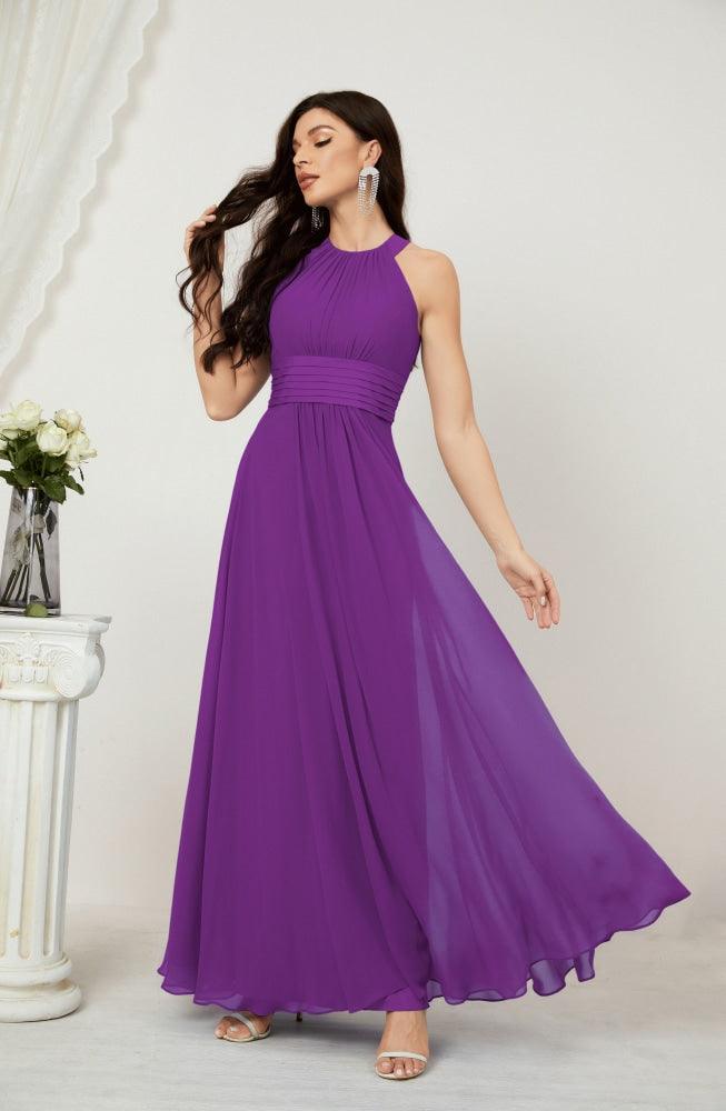 Vestido formal de fiesta Sunnderly de gasa con cuello halter, largo y sin mangas, para dama de honor SY2802 