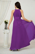 Vestido formal de fiesta Sunnderly de gasa con cuello halter, largo y sin mangas, para dama de honor SY2802 