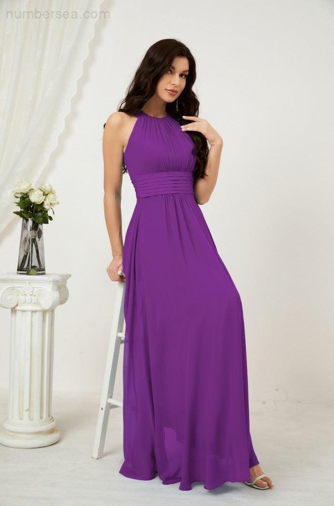 Vestido formal de fiesta Sunnderly de gasa con cuello halter, largo y sin mangas, para dama de honor SY2802 