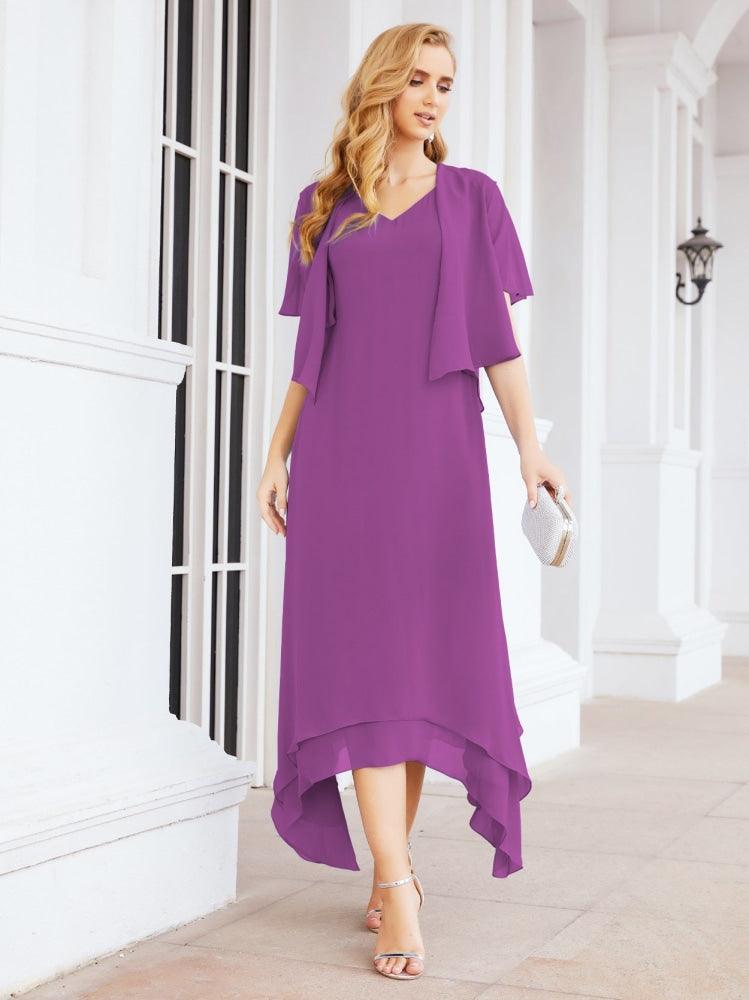 Vestido formal de fiesta Sunnderly de dos piezas, corte A, para madre de la novia, SY28073 
