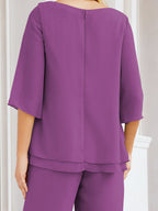 Elegante vestido de dos piezas para madre de la novia, talla grande, pantalón, capas con volantes, bata plateada SY28064 