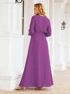 Sunnderly Women's Chiffon Bridesmaid Dress A line Long Sleeves Formal Evening Prom Gown for Wedding Guest SY28032
