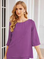 Elegante vestido de dos piezas para madre de la novia, talla grande, pantalón, capas con volantes, bata plateada SY28064 