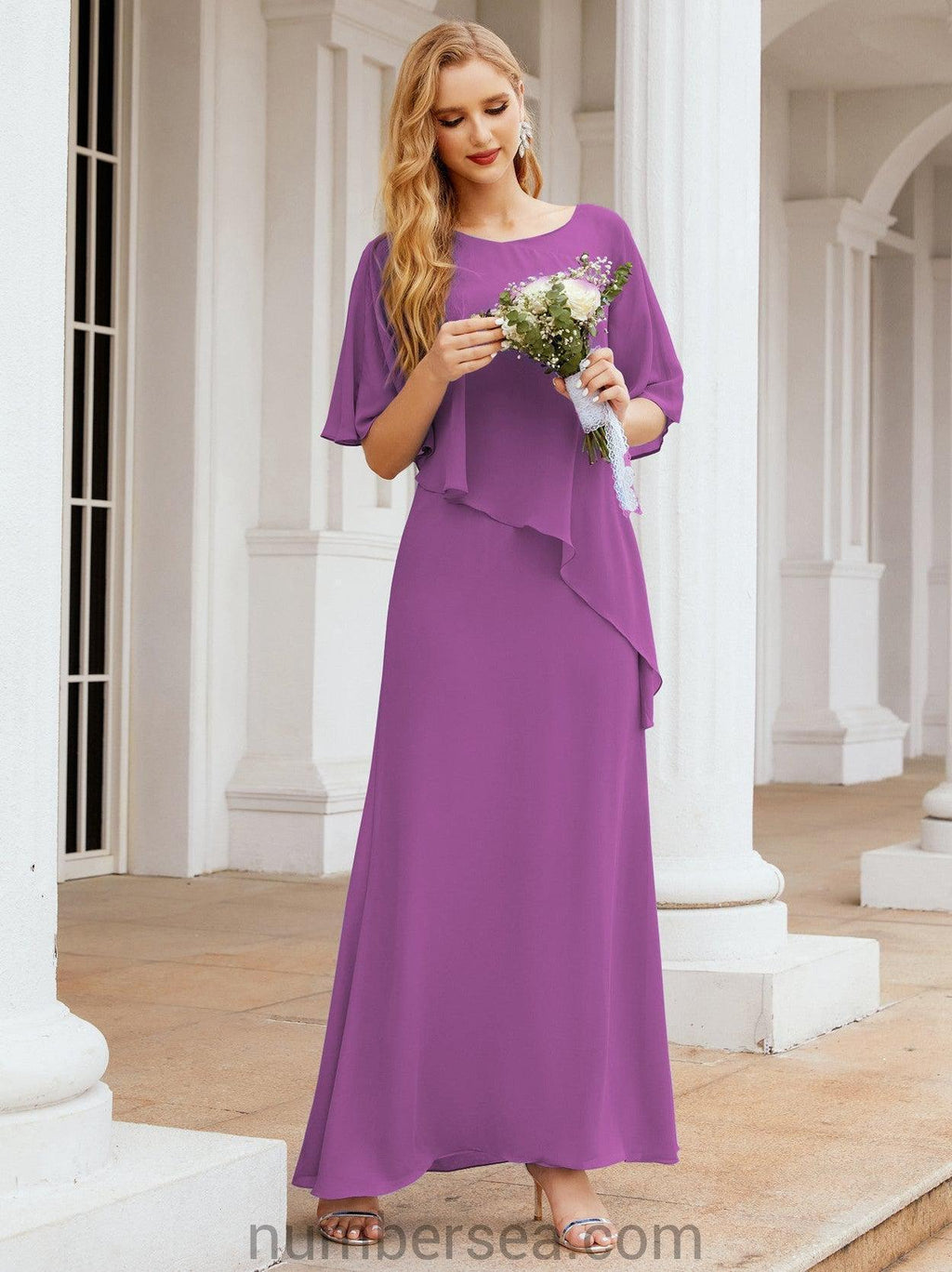 Vestido formal de fiesta Sunnderly, largo, para madre de la novia, con capa con volantes, SY28026 