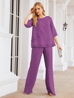 Elegante vestido de dos piezas para madre de la novia, talla grande, pantalón, capas con volantes, bata plateada SY28064 