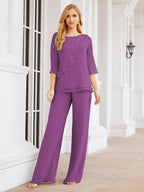Elegante vestido de dos piezas para madre de la novia, talla grande, pantalón, capas con volantes, bata plateada SY28064 