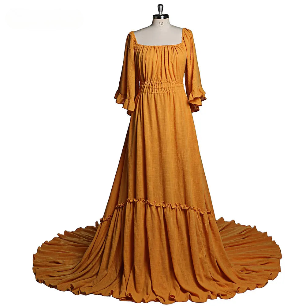 Elegant Off Shoulder Long Sleeves Side Slit Maternity Dresses for Photo Shoot Dresses for Baby Shower Photography Props SY211029