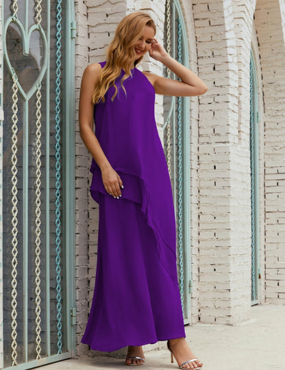 Chiffon Langes Plus Size Kleider für die Brautmutter Formales Brautjungfern-Abschlussballkleid SY28019 