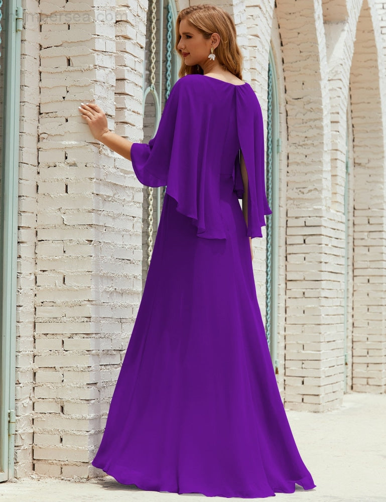 Vestido de dama de honor Sunnderly para mujer, de gasa, manga larga y cuello en V, vestido formal para boda o fiesta SY28018 