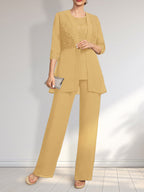 Jumpsuit/Pantsuit Separates Scoop Floor-Length Chiffon Lace Mother of the Bride Dress With Sequins