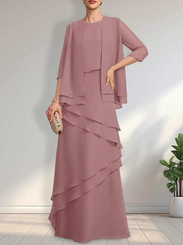Vestido de gasa para madre de la novia con escote redondo y largo hasta el suelo