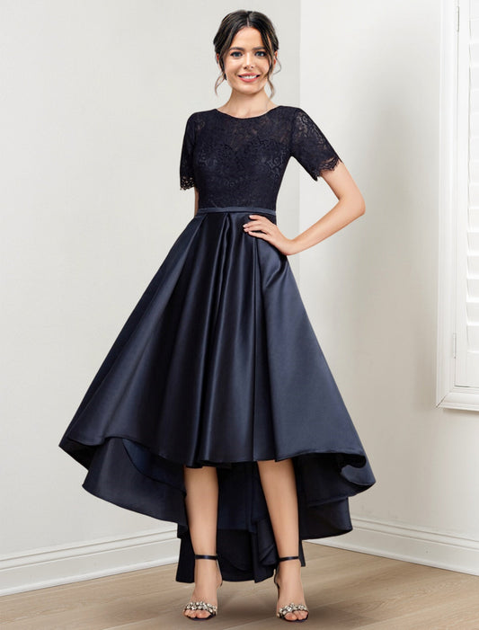 Vestidos asimétricos para madre de la novia con escote joya, corte princesa/corte A