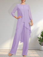 Vestido de gasa para madre de la novia con lentejuelas y abalorios, largo hasta el suelo y mono/pantalón separado
