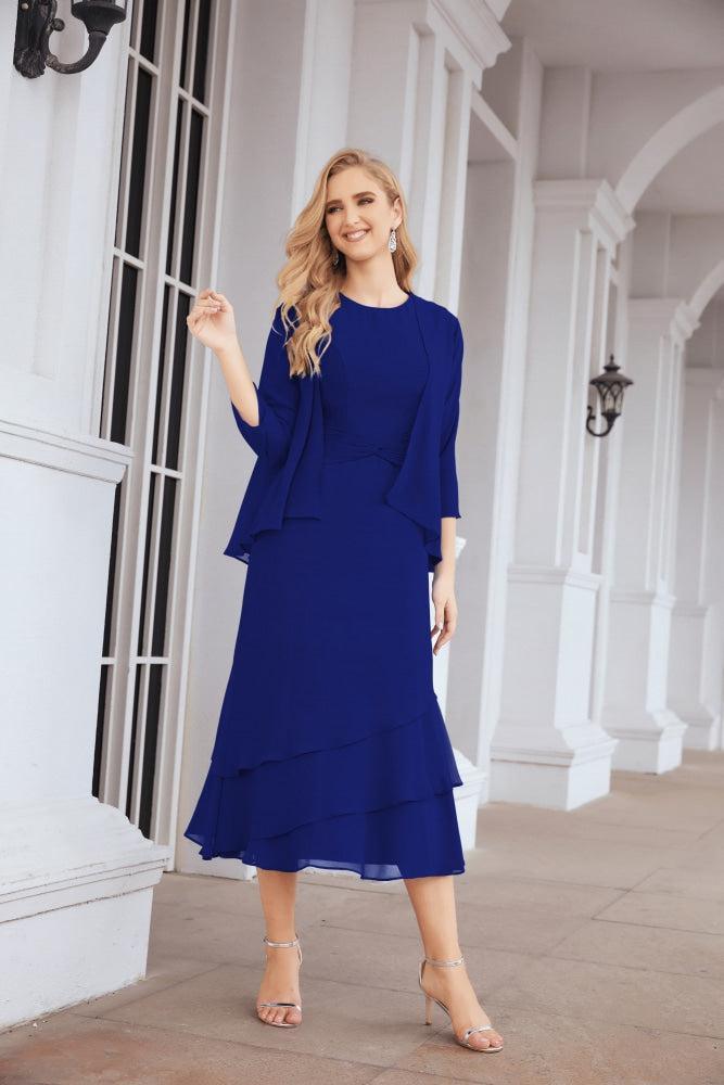 Vestido formal de fiesta Sunnderly de dos piezas, corte A, para madre de la novia, SY28072 