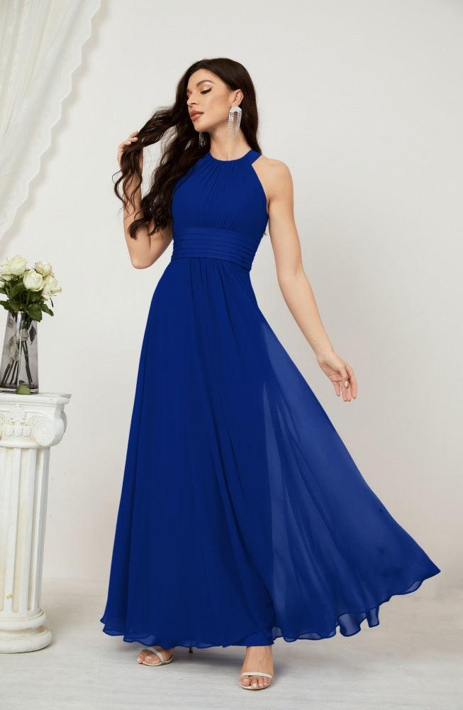 Vestido formal de fiesta Sunnderly de gasa con cuello halter, largo y sin mangas, para dama de honor SY2802 
