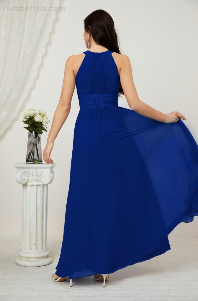 Vestido formal de fiesta Sunnderly de gasa con cuello halter, largo y sin mangas, para dama de honor SY2802 
