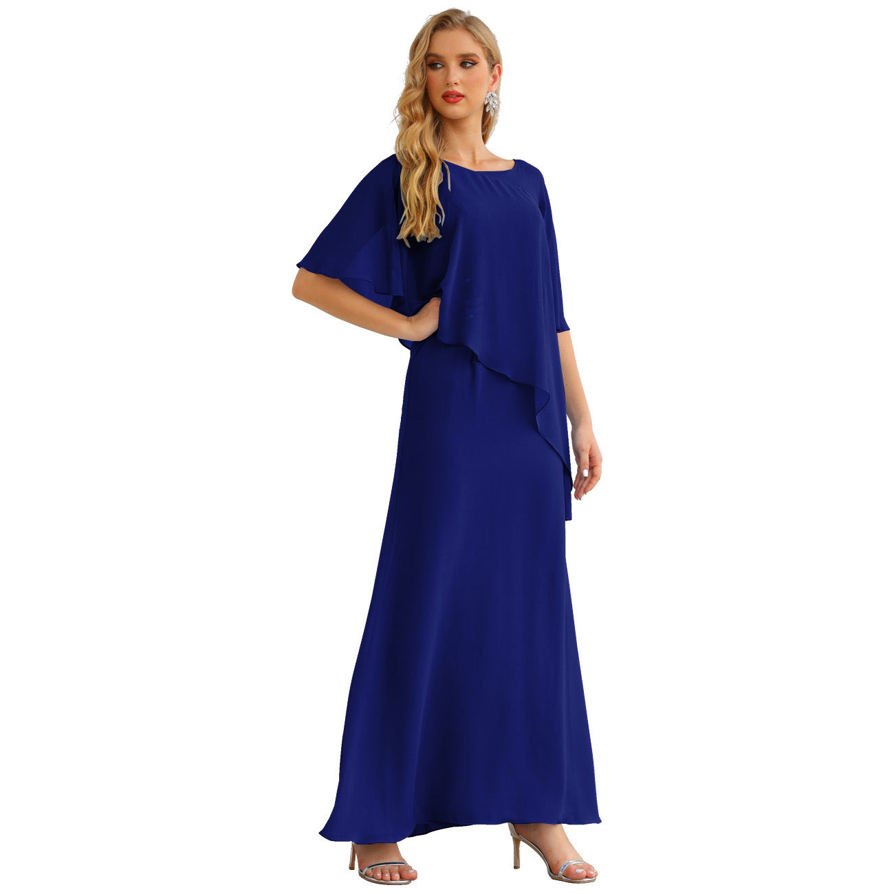Sunnderly Chiffon Plus Size Mother of The Bride Dresses Formal Prom Gown Ruffle Cape