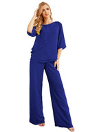 Elegante vestido de dos piezas para madre de la novia, talla grande, pantalón, capas con volantes, bata plateada SY28064 