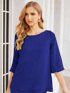 Elegante vestido de dos piezas para madre de la novia, talla grande, pantalón, capas con volantes, bata plateada SY28064 