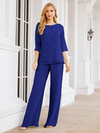 Elegante vestido de dos piezas para madre de la novia, talla grande, pantalón, capas con volantes, bata plateada SY28064 