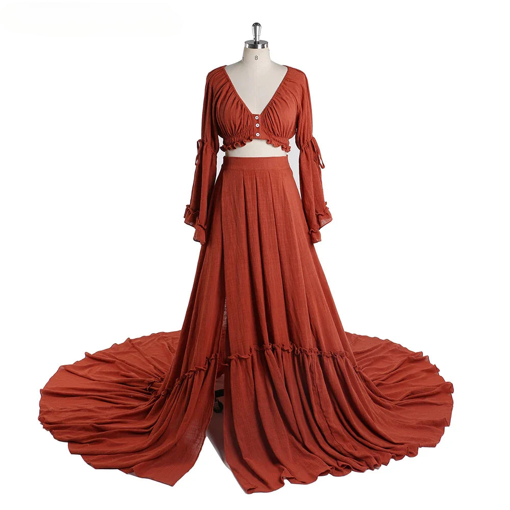 2 Pieces Gown V Neck Maternity Dresses for Photo Shoots Photography Dress Baby Shower Dress for Pregnant Woman SY211008