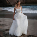 Sleeveless Appliques A-Line Bridal Gowns Backless Square Collar Wedding Dresses Spagehtti Straps Tulle Vestido De Novia-payinti