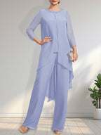 Vestido de gasa para madre de la novia con lentejuelas y abalorios, largo hasta el suelo y mono/pantalón separado