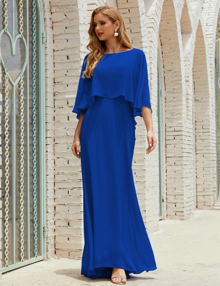 Vestido de dama de honor Sunnderly para mujer, de gasa, manga larga y cuello en V, vestido formal para boda o fiesta SY28018 