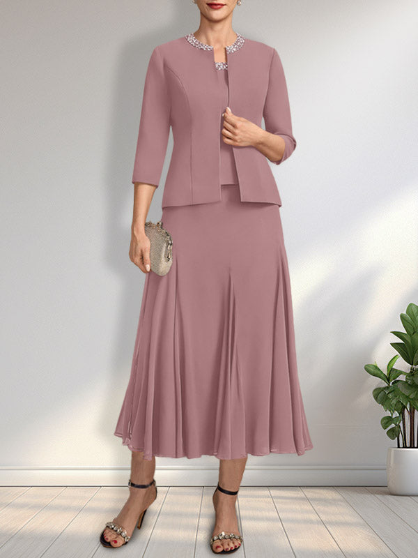 Vestido de gasa para madre de la novia con escote en A, largo hasta la rodilla, con lentejuelas y abalorios.