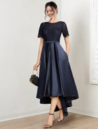 Vestidos asimétricos para madre de la novia con escote joya, corte princesa/corte A