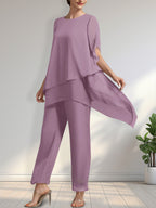 Vestido de gasa para madre de la novia, con escote redondo y largo hasta los tobillos, de mono/pantalón separado