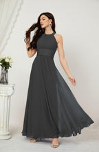 Vestido formal de fiesta Sunnderly de gasa con cuello halter, largo y sin mangas, para dama de honor SY2802 
