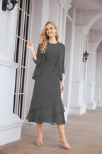Vestido formal de fiesta Sunnderly de dos piezas, corte A, para madre de la novia, SY28072 