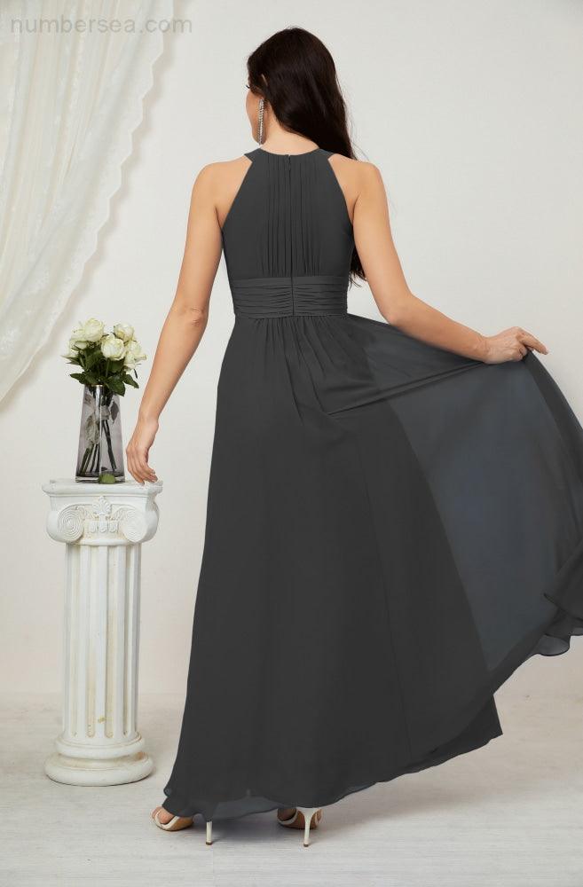 Vestido formal de fiesta Sunnderly de gasa con cuello halter, largo y sin mangas, para dama de honor SY2802 