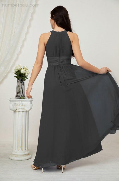 Sunnderly Formal Party Gown Dress Chiffon Halter Long Sleeveless Bridesmaid Dresses SY2802