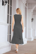 Vestido formal de fiesta Sunnderly de dos piezas, corte A, para madre de la novia, SY28072 