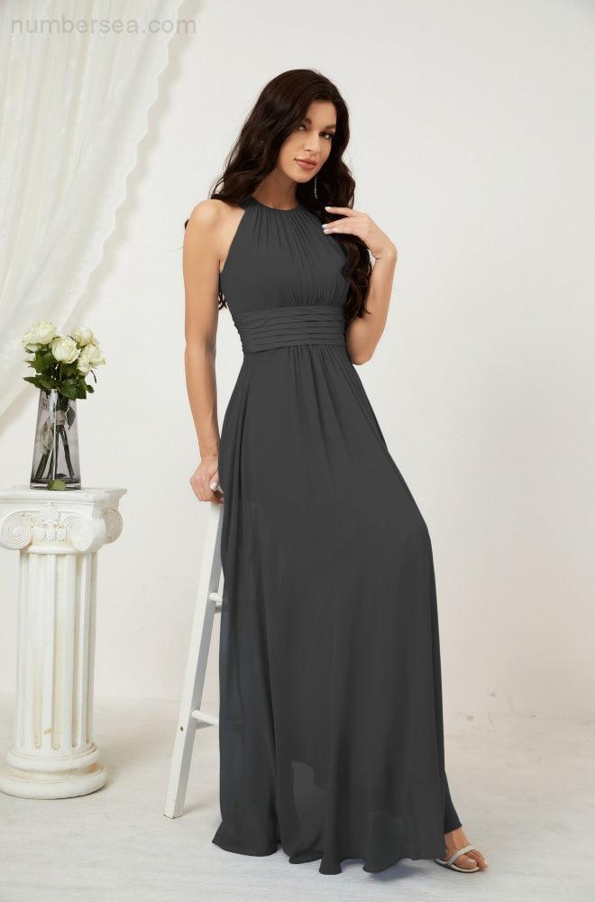 Vestido formal de fiesta Sunnderly de gasa con cuello halter, largo y sin mangas, para dama de honor SY2802 